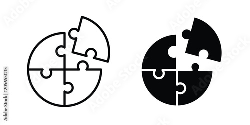Schilderij op canvas Puzzle piece icon modern line style, Solid filled vectors set