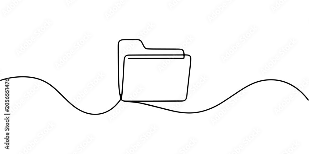 Obraz premium folder icon continuous one line drawing, Document file folder in continuous one line drawing minimalist style isolated vector illustration, Computer folder in one line art style. Drawing of an open 