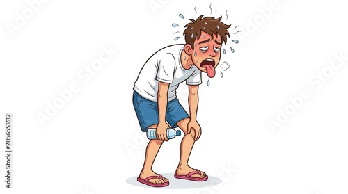 Cartoon man experiencing heat exhaustion or dehydration