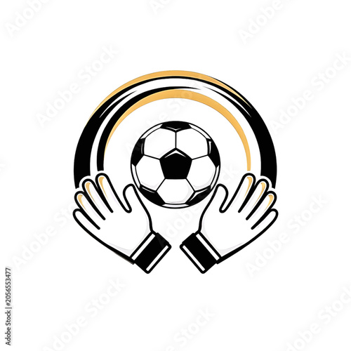 Soccer logo with goalkeeper gloves and ball design
