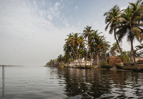 Foto Serene Lagoon Waterfront with Palm Trees in Assinie-Mafia, Côte d'Ivoire