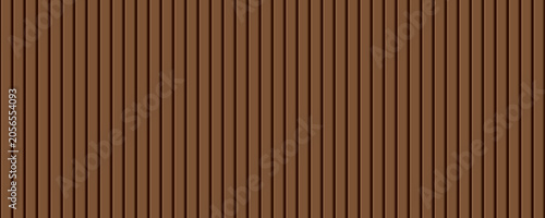 Vertical wood slat wall paneling in dark brown , fluted timber texture with soft shadow depth, modern interior design background, clean vector striped pattern