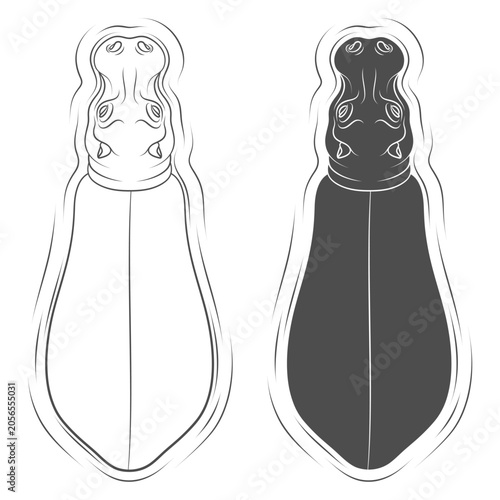 Set of black and white illustrations with hippopotamus. Isolated vector objects.
