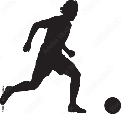 Black silhouette of man running with soccer ball
