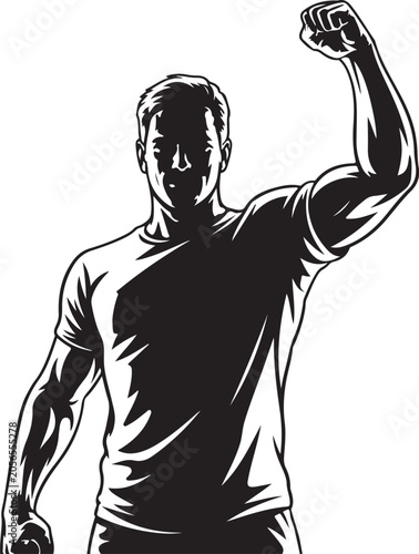 Black and white illustration of a man flexing his arm