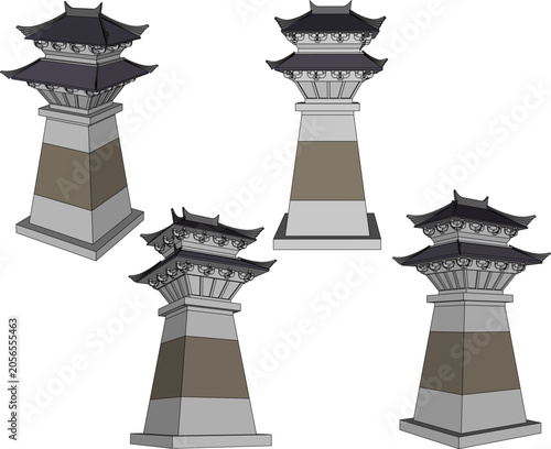 Photos High fidelity low poly vector presentation of classic historical pavilions built