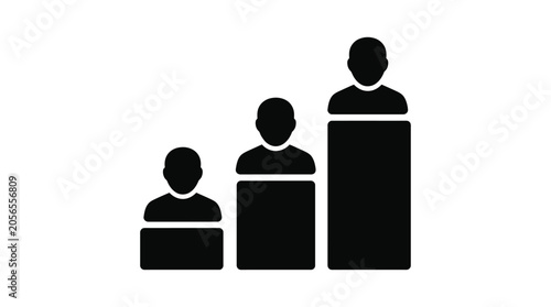 Tableau sur toile Family silhouette depicting varying heights simple black and white silhouette