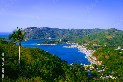 Overlooking the tropical islands along the Romblon Bay. Portrait. Romblon Island, Philippines