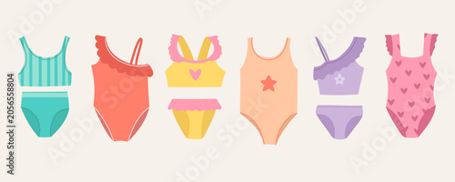Fotografie Hand-drawn set of children's swimsuits illustrated in a trendy doodle style