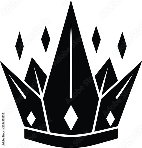 Schilderij op canvas Geometric diamond crown graphic a black silhouette on a white background for reg