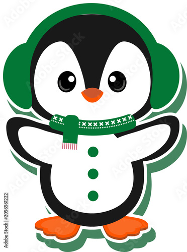 Cute Penguin Wearing Winter Earmuffs Cartoon Vector Illustration