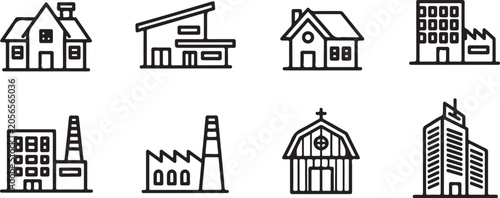 Canvas-taulu Line icons set of various building types