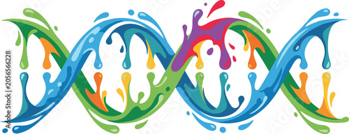 Schilderij op canvas Colorful DNA Helix Vector Illustration with Fluid Paint Splash Design for Geneti