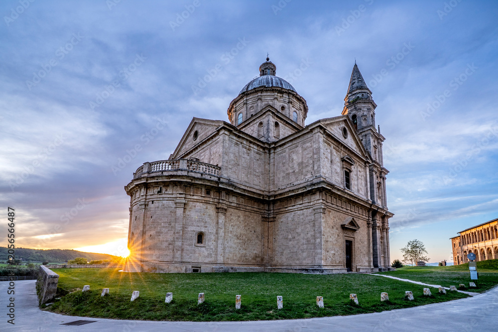 Naklejka premium View of Tempio di San Biagio Church at sunset, Montepulciano, Province of Siena, Tuscany