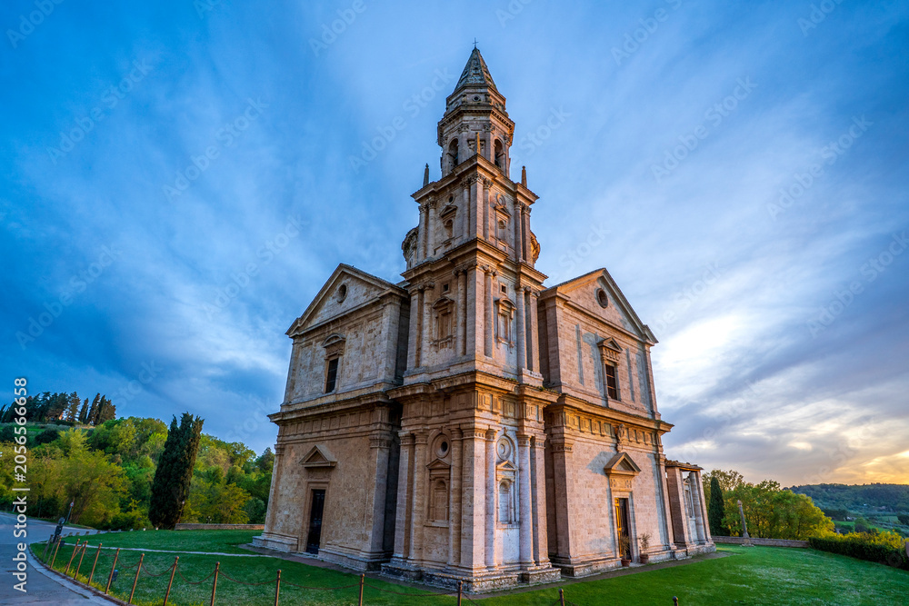 Naklejka premium View of Tempio di San Biagio Church at sunset, Montepulciano, Province of Siena, Tuscany