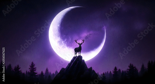 Silhouette of a person jumping with a glowing ring in a twilight forest