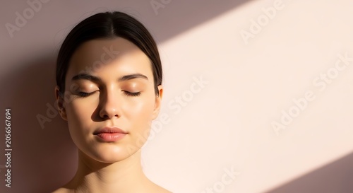 Serene woman in peaceful meditation.