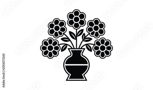 Black and white illustration of flowers in a vase on video