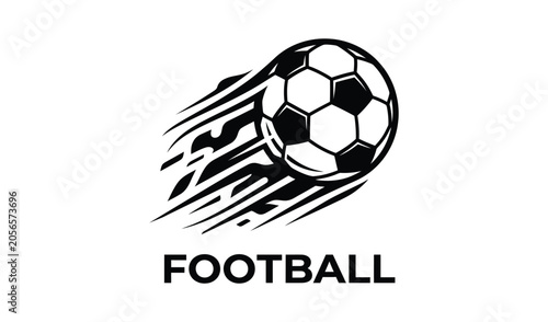 Black and white illustration of a speeding soccer ball with motion lines on a video