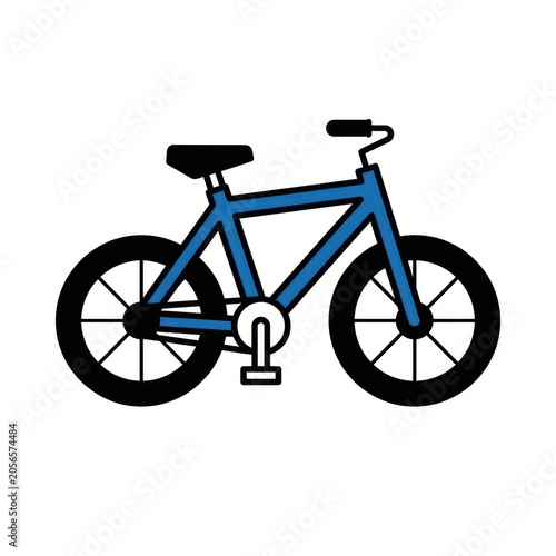 Isolated side view of a blue bicycle icon with thick black outlines, simple flat vector illustration for transportation or cycling concepts