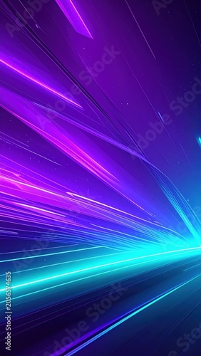 Neon purple and cyan light streaks with digital dot particles, fast motion trails, futuristic cyberspace background, dynamic energy flow, high speed travel
