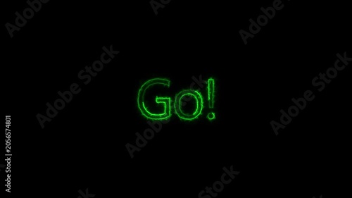 Green neon go sign text glowing start action command message light start