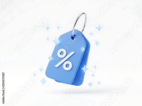 Discount percentage tag with sparkles on white background