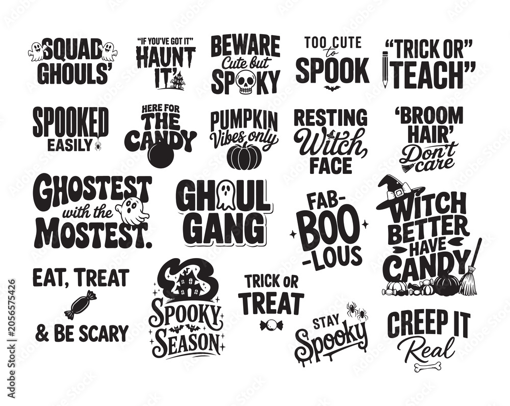Obraz premium Halloween quotes svg bundle of spooky season, ghoul gang, witch & pumpkin sayings – Funny Halloween designs for t-shirts & sublimation