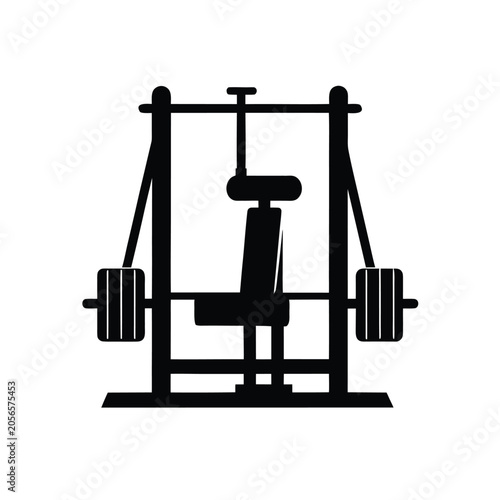 Gym fitness machine silhouette, weightlifting equipment icon for health and exercise training