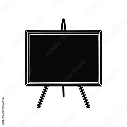 Minimalist black chalkboard icon on a wooden easel for educational and classroom presentations