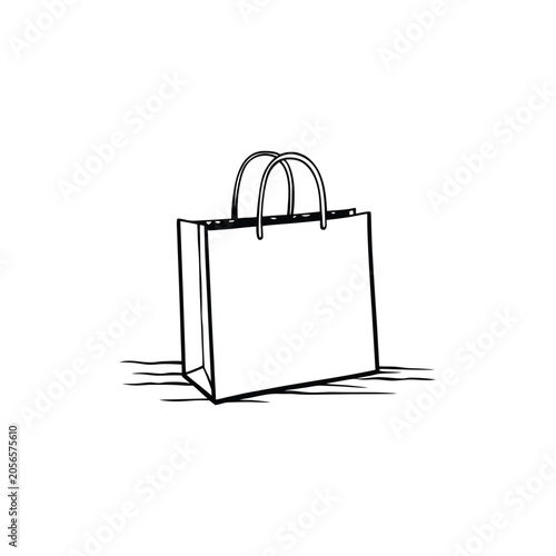 Hand drawn ink sketch of a shopping bag with handles isolated on a white background vector