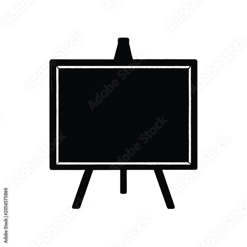 Black and white vector illustration of an empty blackboard on a wooden easel for education