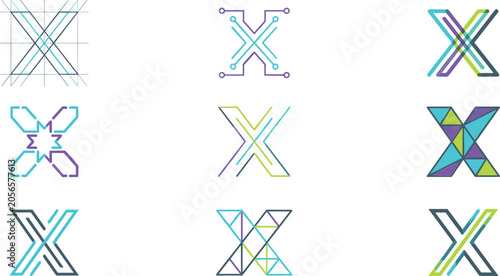 Φωτογραφία Modern Letter X Logo Collection with Geometric Shapes, Technology Branding, Abst
