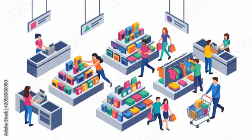 Schilderij op canvas People shopping in a brightly lit retail store with many products