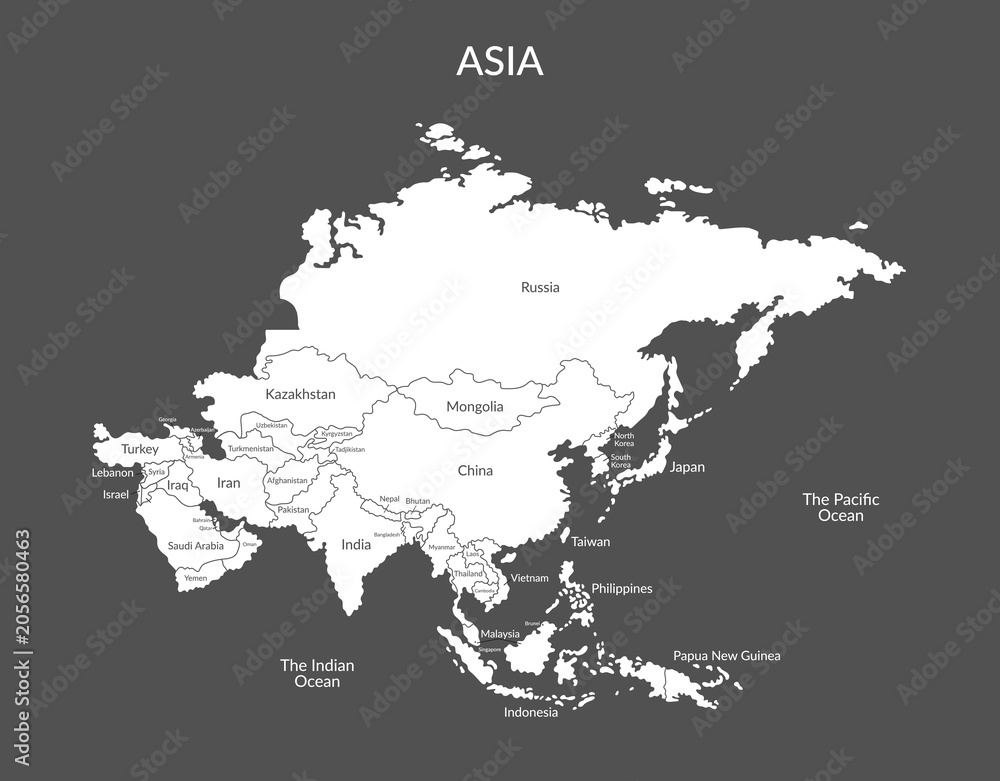 Fototapeta premium Asian countries borders isolated on light background11. Vector flat clipart.