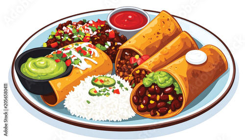 Delicious Mexican Food Burrito Plate.