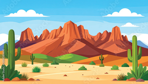 Desert Landscape with Cactus Plants.