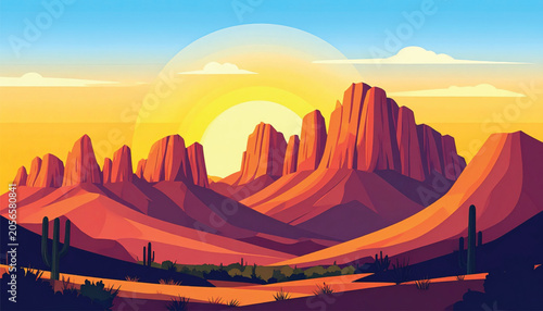 Desert Landscape with Rock Formations.