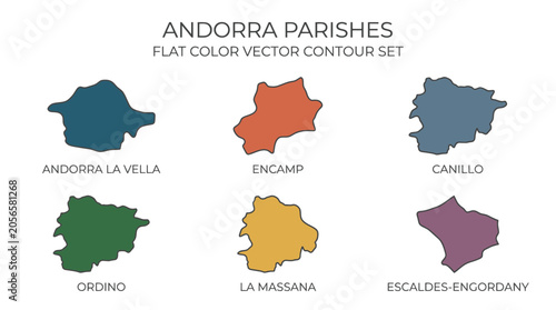 Foto Andorra Parishes Flat Color Vector Contour Set