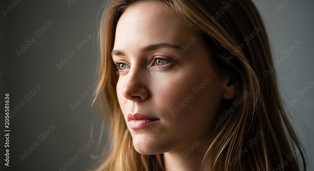 Naklejka premium Young woman with long brown hair.