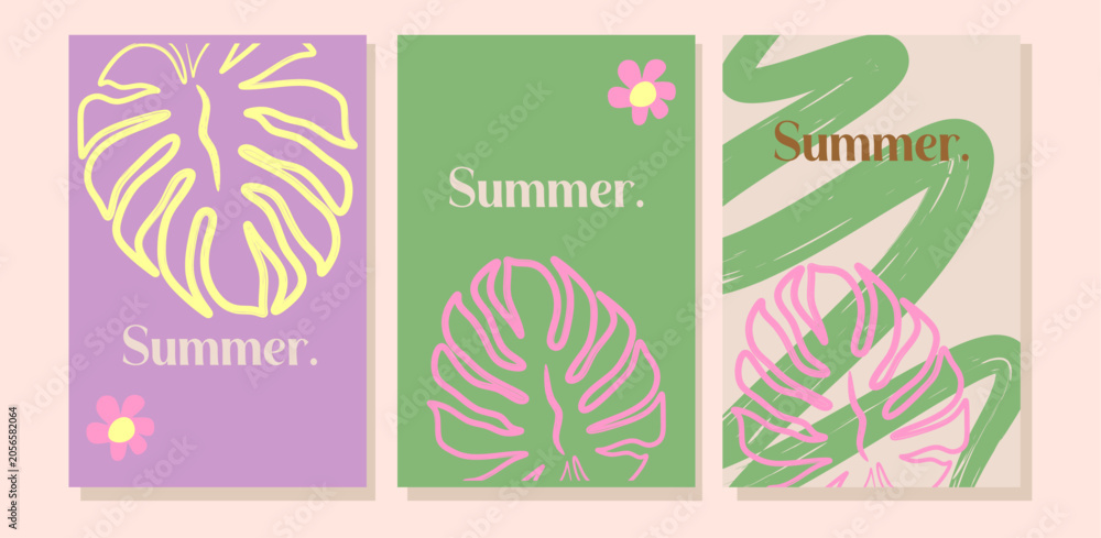 Obraz premium Summer Botanical Card Layout Collection With Tropical Elements