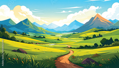 Dirt Road Through Green Rolling Hills.
