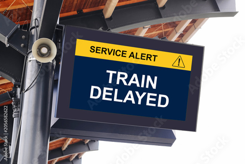 Fotografie Train delayed service alert display at railway station
