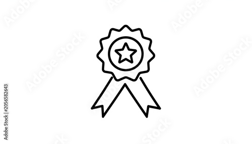 Minimal Black Award Ribbon Icon with Star on Light Gray Background