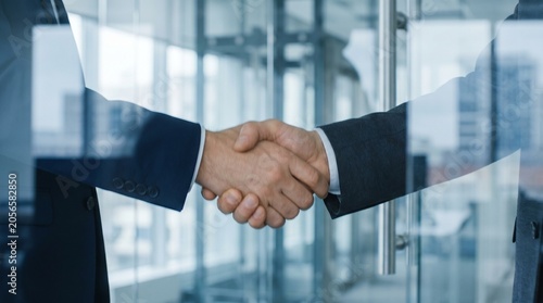 Obraz na płótnie Close up business handshake in modern office, professional partnership agreement