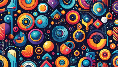 Colorful abstract shapes and circles.