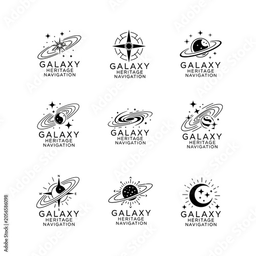 Cosmic Icons: Galaxy, Planets, Stars, and Navigation Symbols