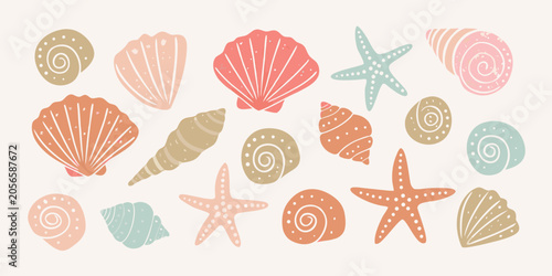 Obraz na plátne Seashell Collection A Pastel toned Vector Illustration Of Marine Mollusks