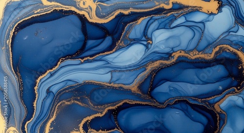 Blue and Gold Alcohol Ink Abstract Marbled Background