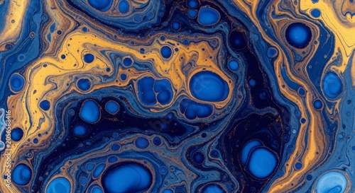 Abstract Fluid Art Background in Blue and Gold